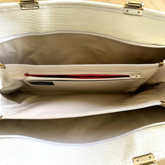 VTG Caprice Patchwork Handbag Snakeskin Leather Retro Ostrich Embossed White - Picture 3 of 9